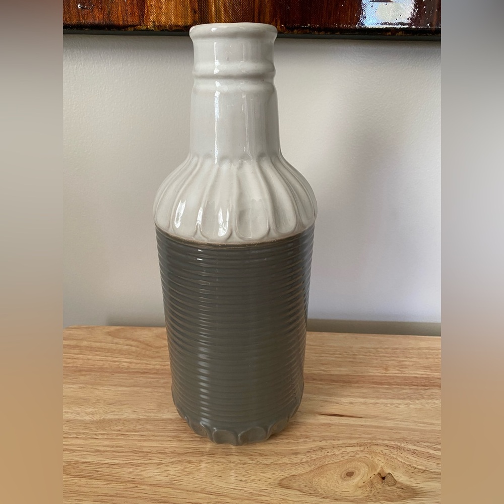 Ceramic Two-Tone White and Gray Decorative Vase
